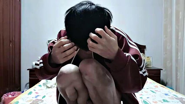 Asian cute boy slutty in dormitory masturbates, moans, ejaculates and eats cum