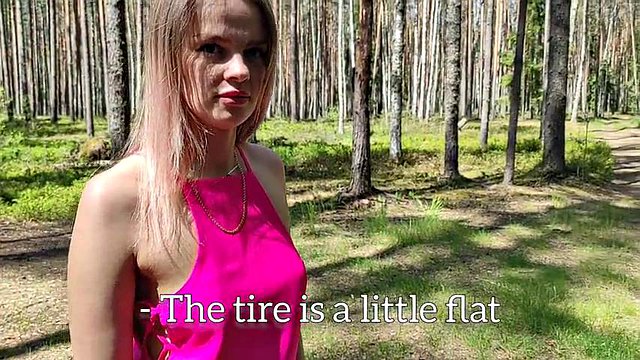A married slut got lost in the forest, helped her out and she agreed to cheat on her husband