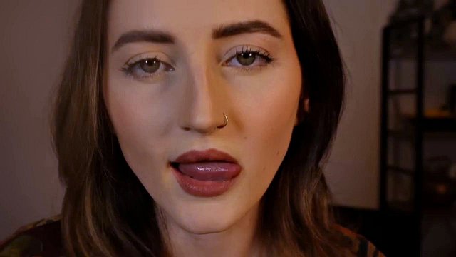 Girl Licks Lens, Kisses and Makes Mouth Sounds in ASMR POV Solo