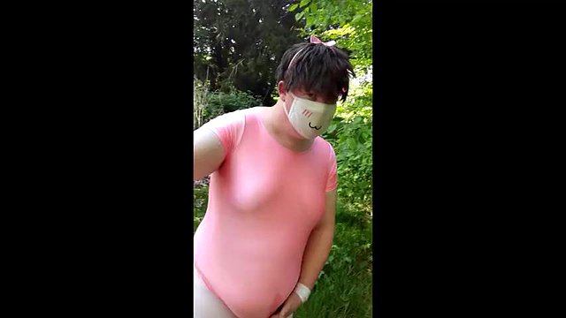 Chubby Femboy Masturbates in Public in cute Leotard