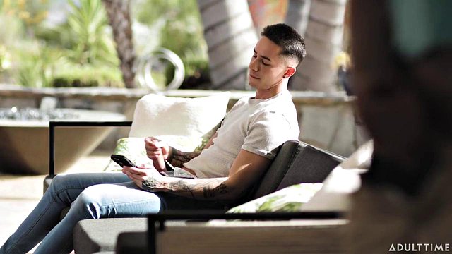 Stud Michael Boston Catches Buddy Vincent O'Reilly Fingering His Tight Hole on the Living Room Couch