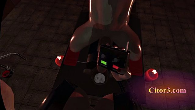Citor3 3D VR Game Recording SFM  Latex big tits mistress milks slave on sybian with lots of precum with POV