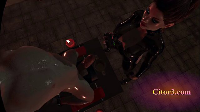 Citor3 3D VR Game Recording SFM  Latex big tits mistress milks slave on sybian with lots of precum with POV