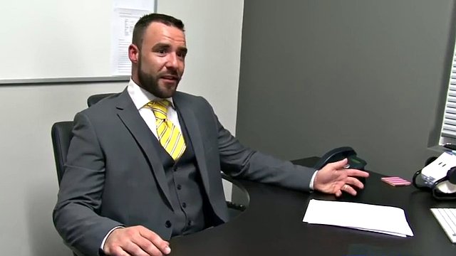 hairy British stud cumming in the office