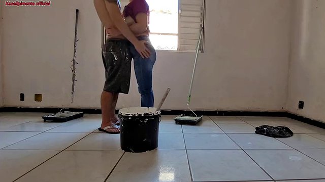 Married housewife cheats on her husband with a painter with a big cock