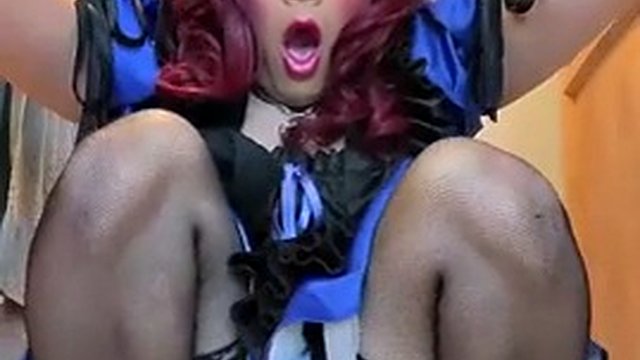 Sissy Maid Candy Fucks Some of Her Dildos While Locked in Chastity