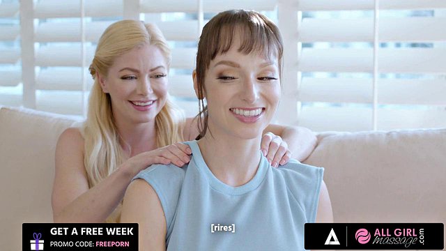 Big-Tits Blonde Serene Siren Pleases Busty Friend's Pussy in Sensual Massage Session
