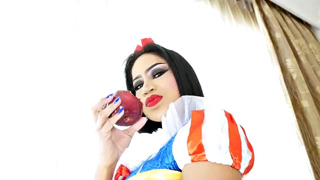 Snow white Thai shemale ladyboy Benz gives blowjob and anal POV