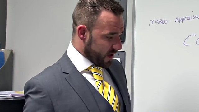 British muscular stallion sucks off her boss