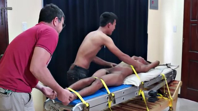 Benjamin is back for his second gay Asian tickling fetish session, and this time we've strapped him to the tickle rack so everyone gets a turn making this cute, smooth Asian boy giggle and squirm.