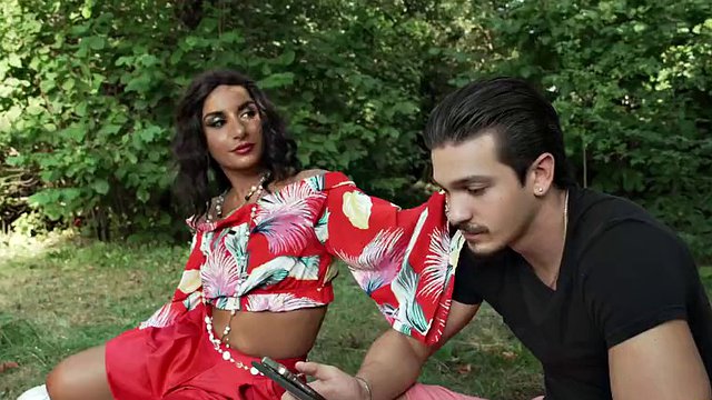 MOMMY4K. Mature brunette Valentina Sierra rubs her huge tits on the long Italian cock in public