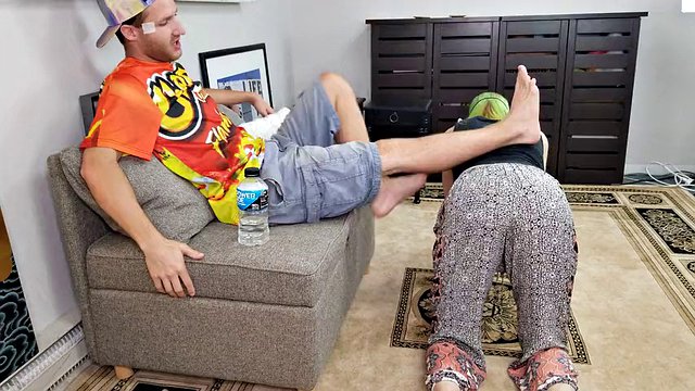 A hot woman is human furniture