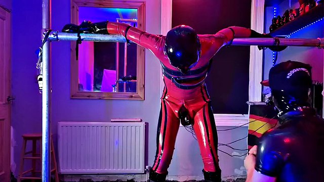 Rubber Latex Doll Sucking Cock and Electro whilst in Bondage