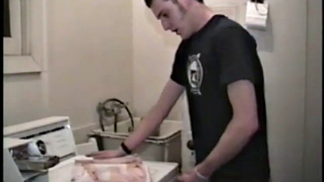 This scene pretty effectively creates the illusion of what it would be like to sneak up on a guy who is beating him up. Donatello spreads out his porn magazine in the washing machine and gets to work.