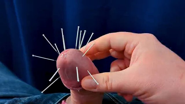 Ruined orgasm with cock impaling - extreme CBT, acupuncture needles through the head, edging and cock seduction