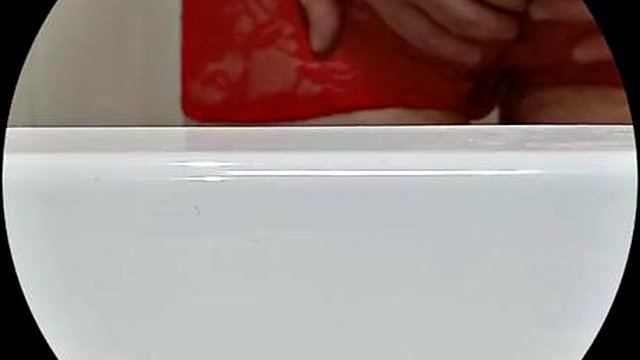 Sab-cd with long foreskin is spied on in the bathroom while pissing and cumming