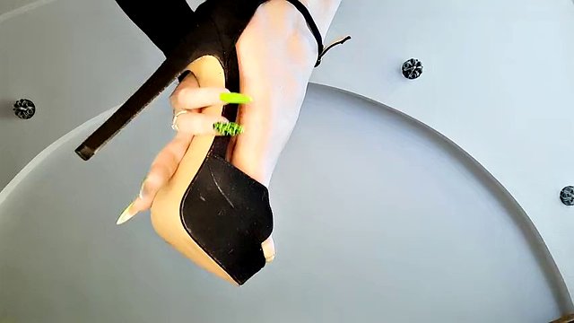 From this angle my slave can see my legs and shoes. Shoe fetish, heel fetish. Lie on the floor and enjoy the view of my shoes