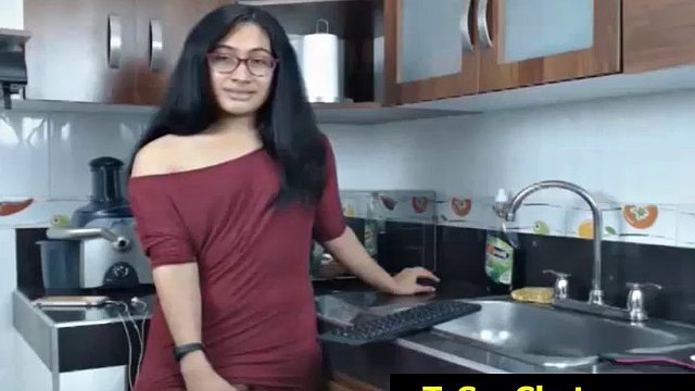Shemale flashes her ass with a big hard dick