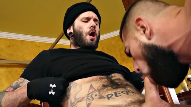 Sneaky intruder barebacked and blown by muscle hunk