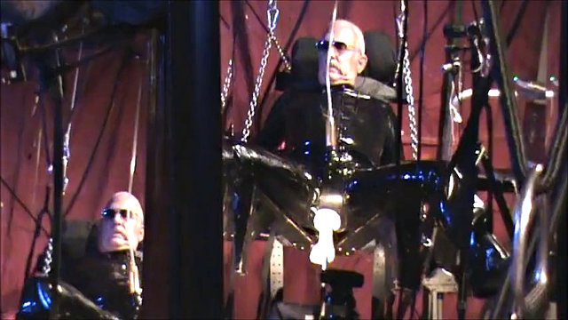 Latex Geared Suspended and Machine Fucked and Milked