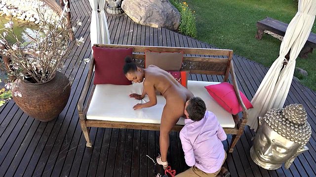 Sade Rose Eats Steve Holmes' Big Cock in Interracial Terrace Facial