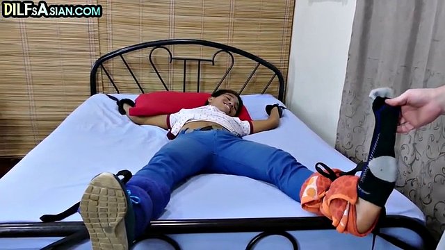 Feet tickled by slender Asian dick sucked and coupled by DILF