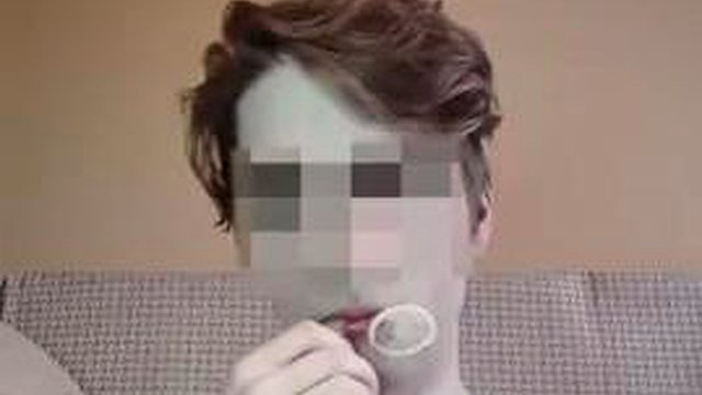 boy swallows cum from a used condom