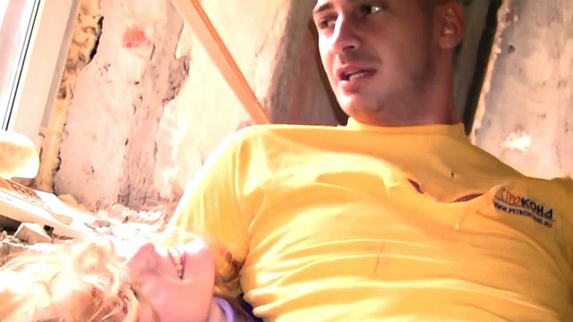 Sexy blonde caught and fucked in an abandoned house