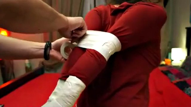 Fragiledesires white strip gagged and hands taped in bondage