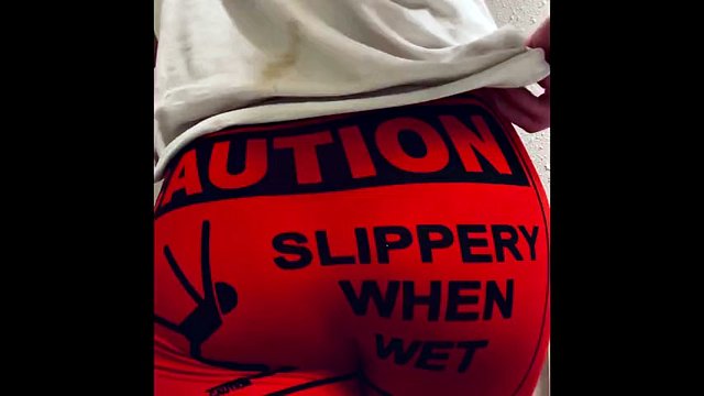 Femboy shakes her big ass in new booty shorts then spreads her cheeks