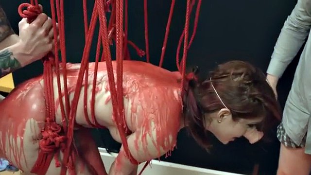 Tied up sub sucks cock and does anal